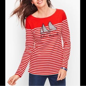 Talbots Sailboat Embroidered Nautical Striped Top, Size XS, Red White